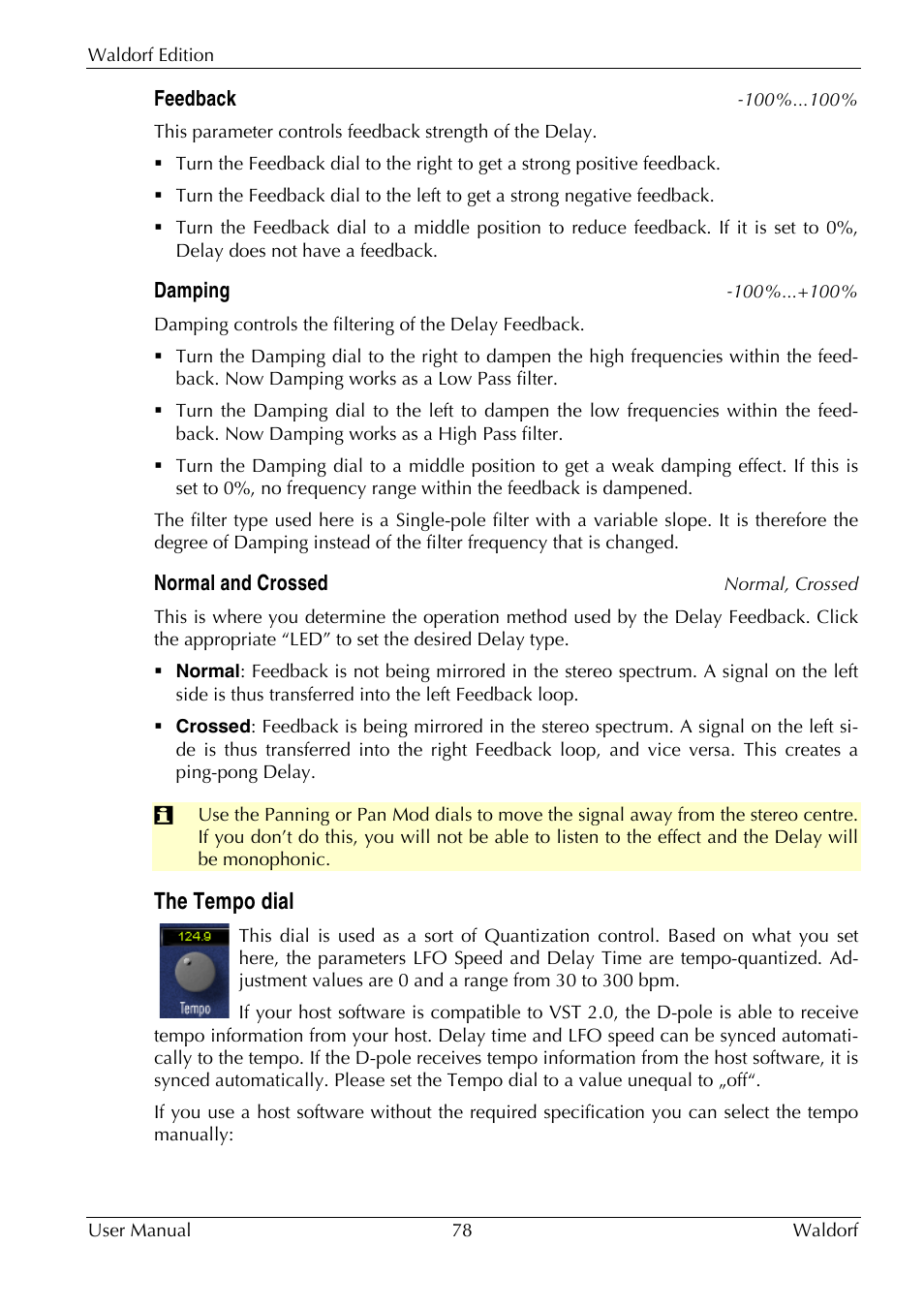 The tempo dial | Waldorf Edition User Manual | Page 78 / 88