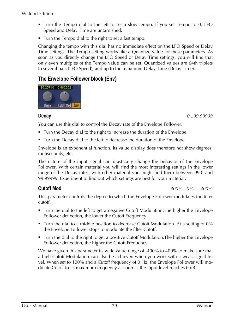 The envelope follower block (env) | Waldorf Edition User Manual | Page 79 / 88