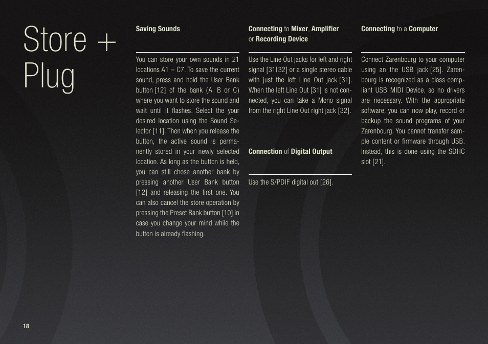 Store + plug | Waldorf Zarenbourg User Manual | Page 18 / 22