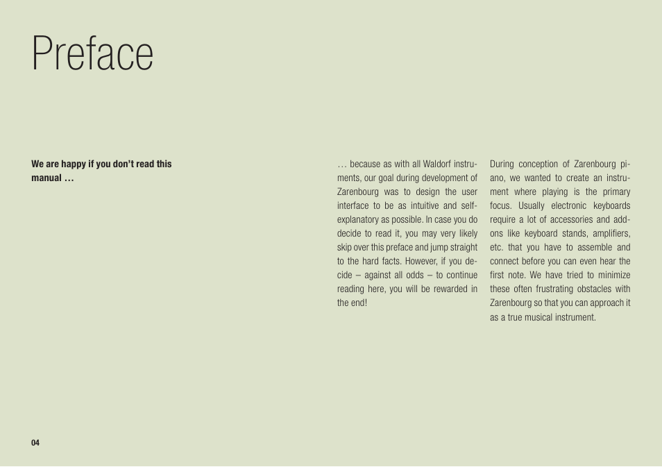 Preface | Waldorf Zarenbourg User Manual | Page 4 / 22