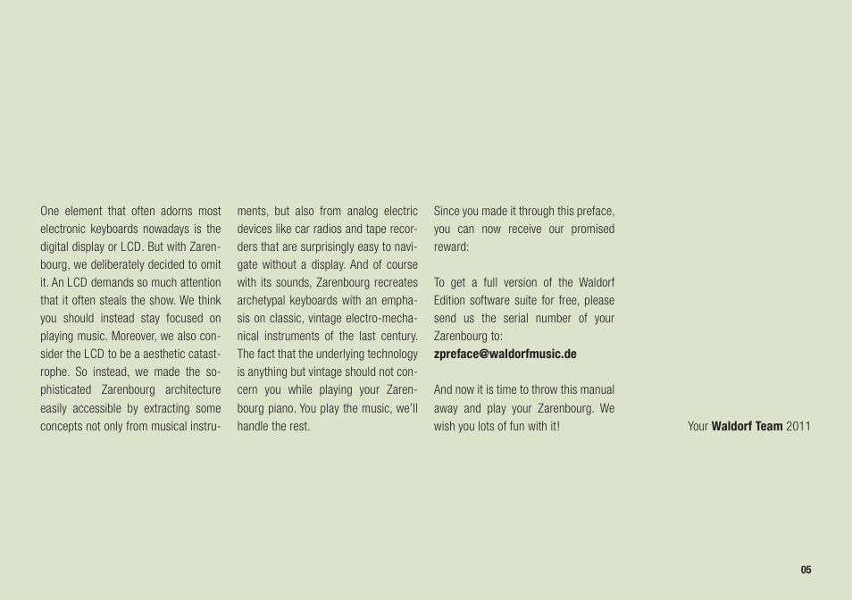 Waldorf Zarenbourg User Manual | Page 5 / 22