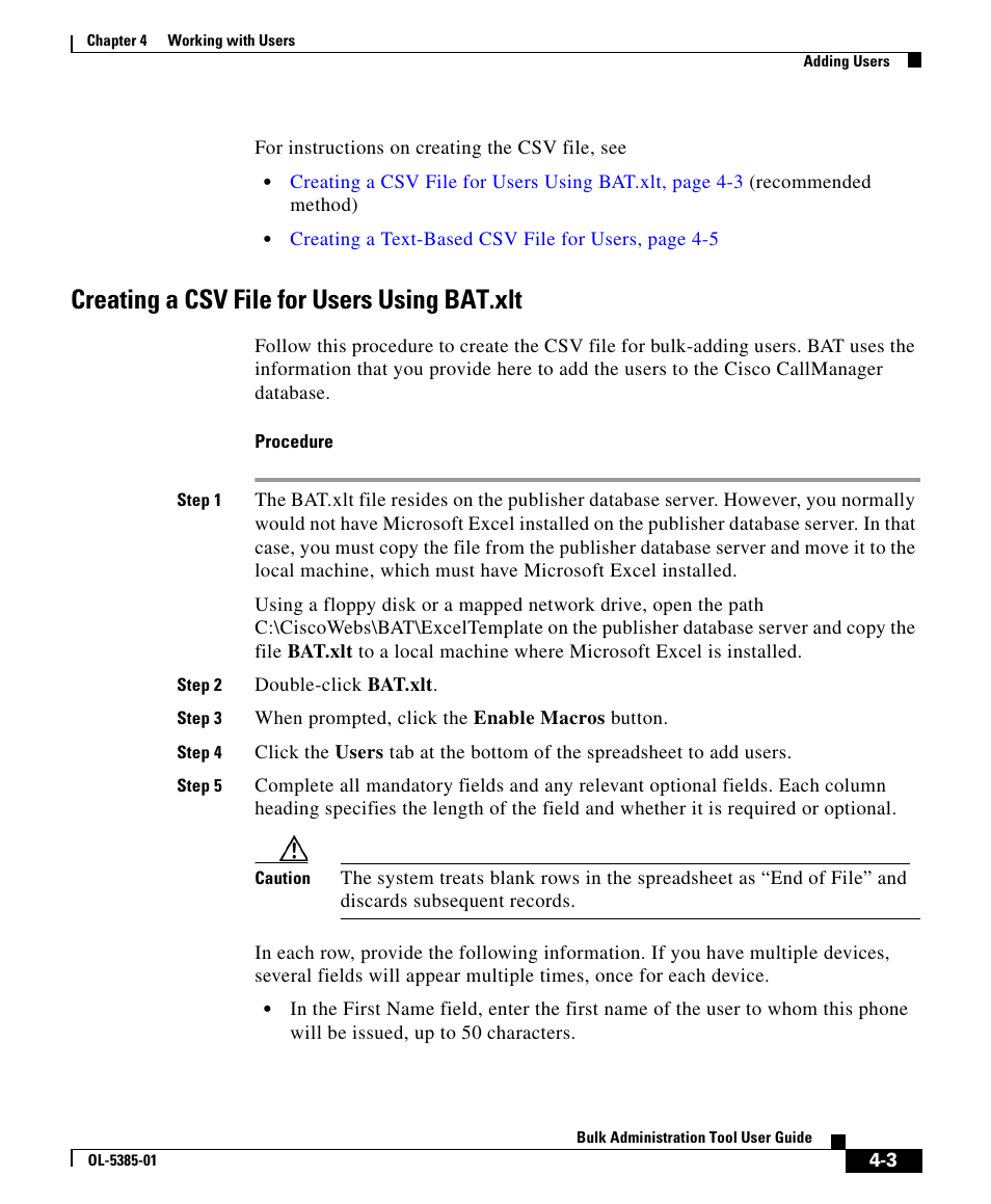 Creating a csv file for users using bat.xlt | Cisco OL-5385-01 User Manual | Page 3 / 22