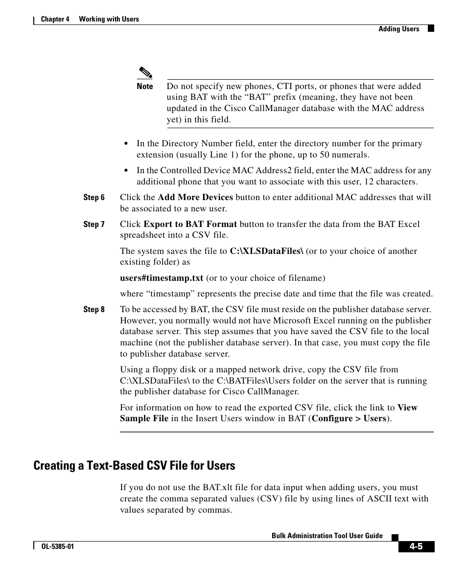 Creating a text-based csv file for users | Cisco OL-5385-01 User Manual | Page 5 / 22