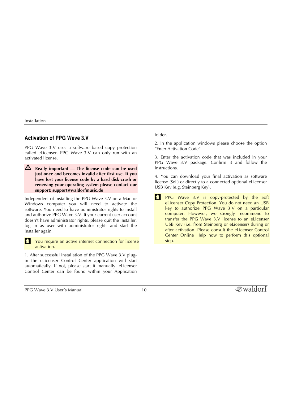 Activation of ppg wave 3.v | Waldorf Wave 3.v User Manual | Page 10 / 82