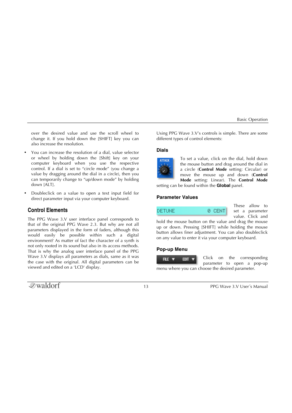 Control elements | Waldorf Wave 3.v User Manual | Page 13 / 82