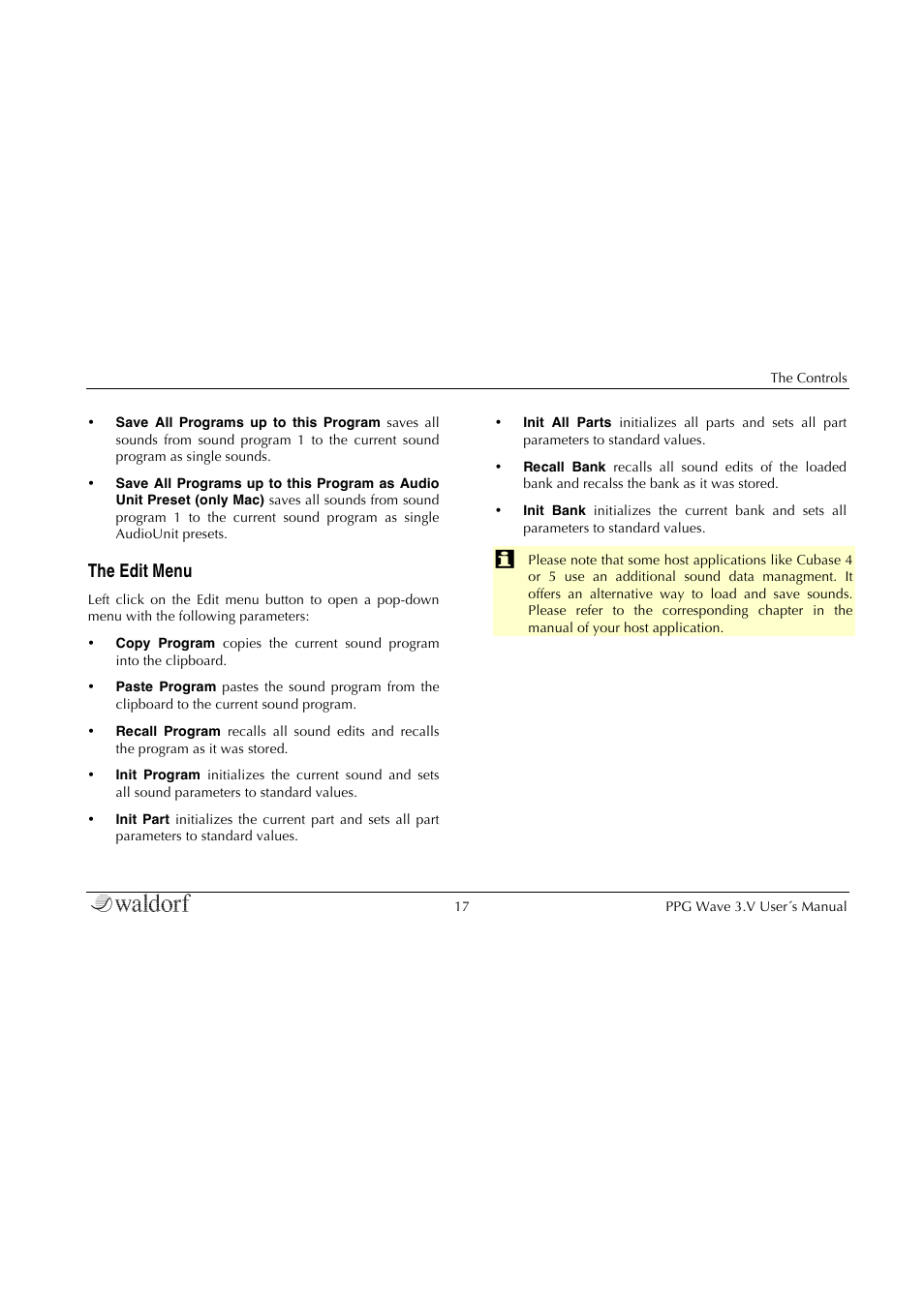 The edit menu | Waldorf Wave 3.v User Manual | Page 17 / 82