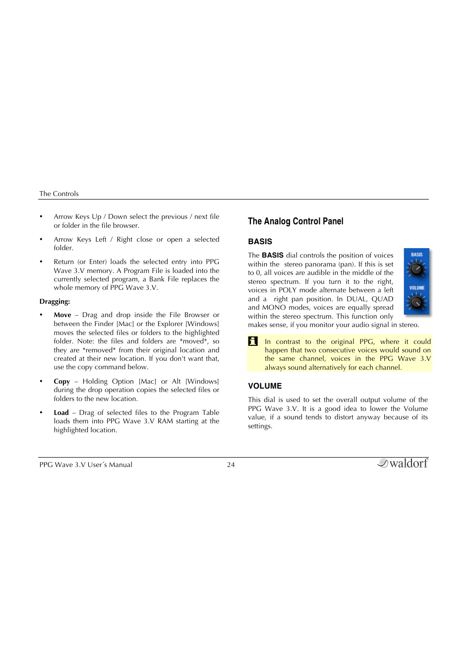 The analog control panel | Waldorf Wave 3.v User Manual | Page 24 / 82