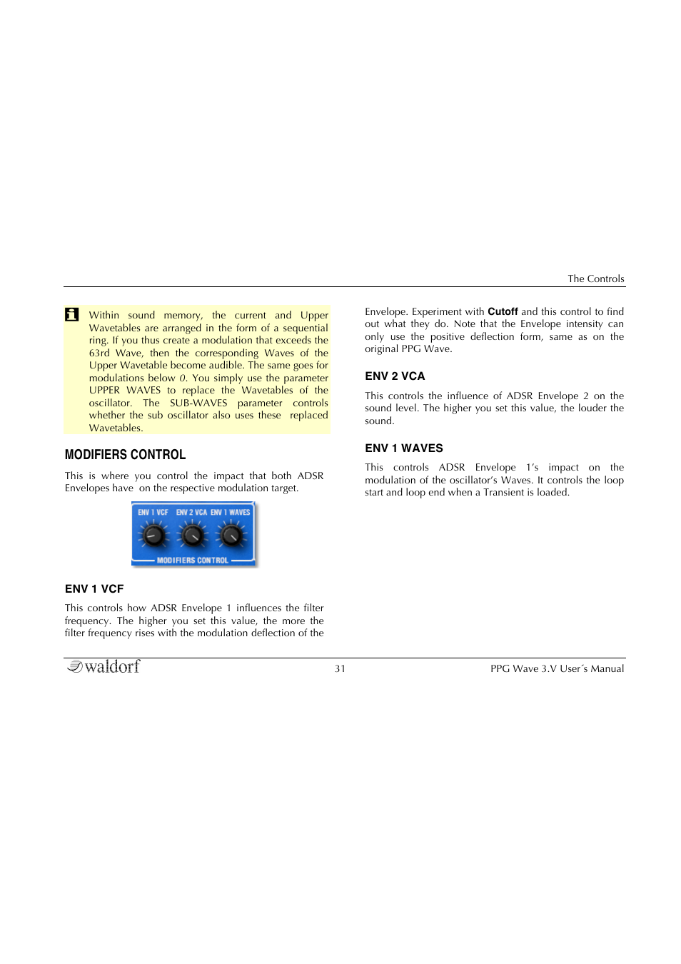 Modifiers control | Waldorf Wave 3.v User Manual | Page 31 / 82