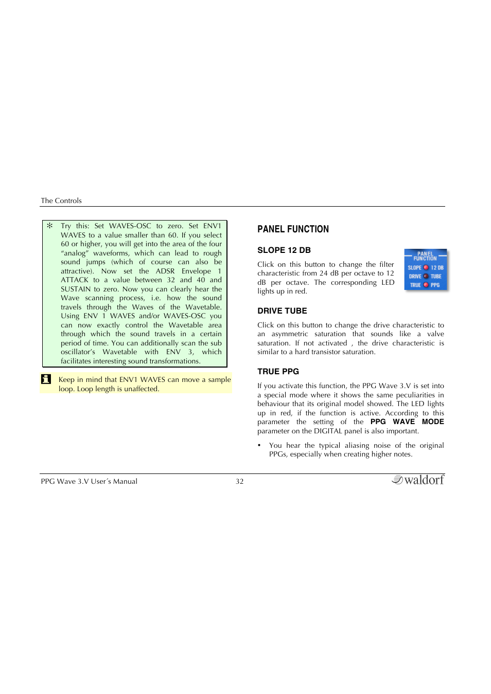 Panel function | Waldorf Wave 3.v User Manual | Page 32 / 82