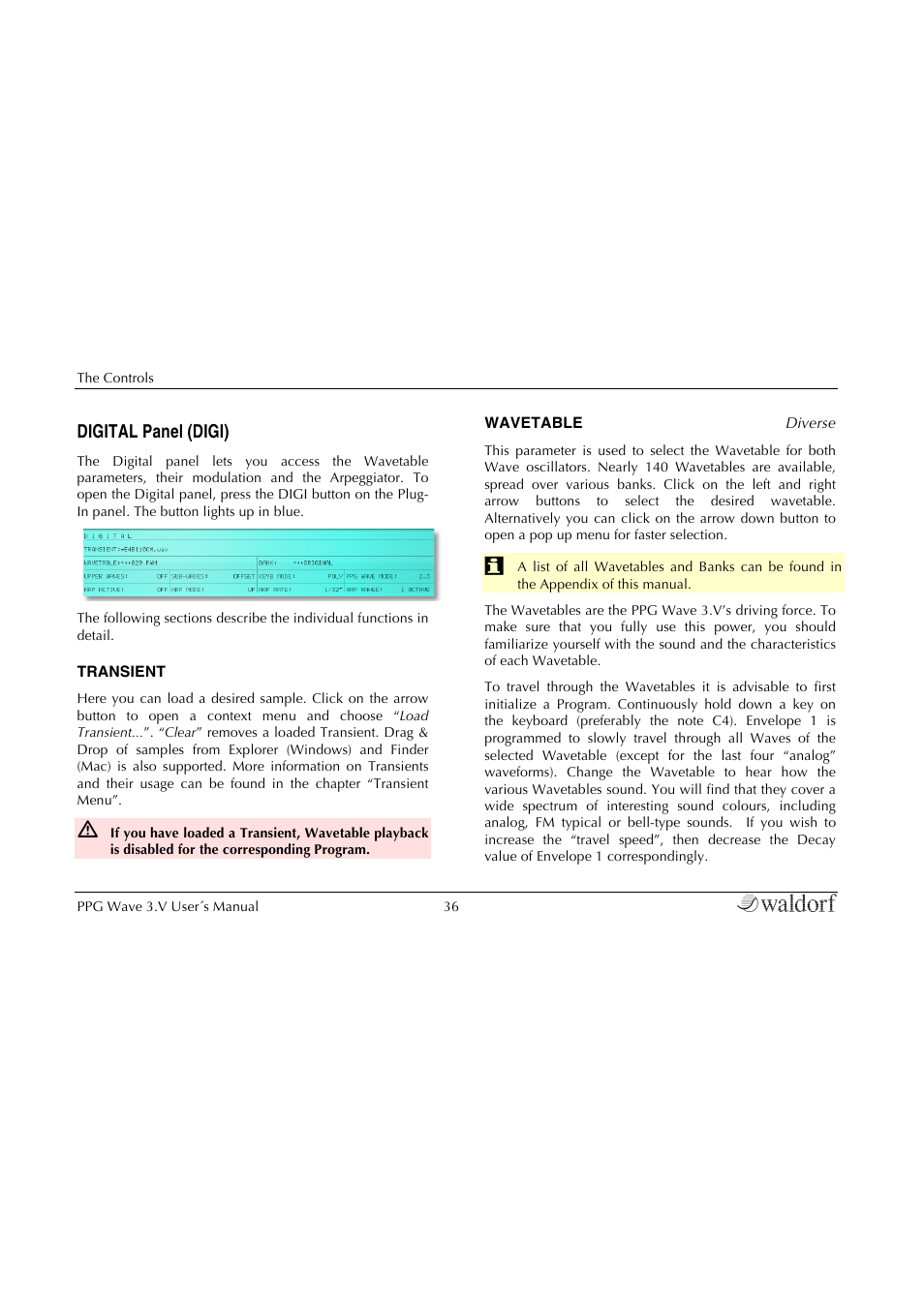 Digital panel (digi) | Waldorf Wave 3.v User Manual | Page 36 / 82