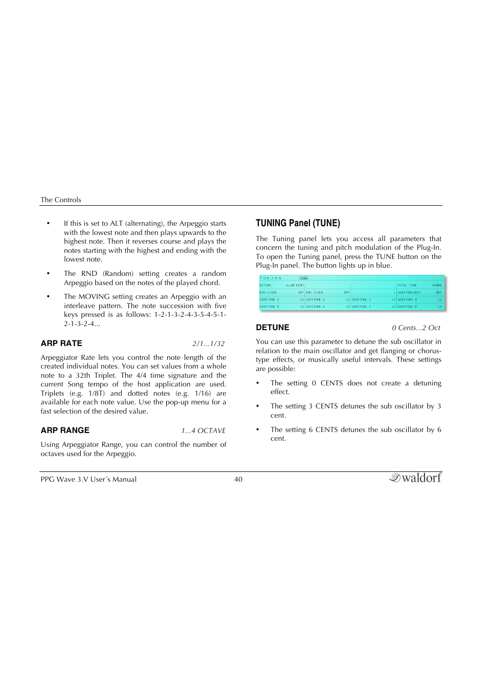 Tuning panel (tune) | Waldorf Wave 3.v User Manual | Page 40 / 82