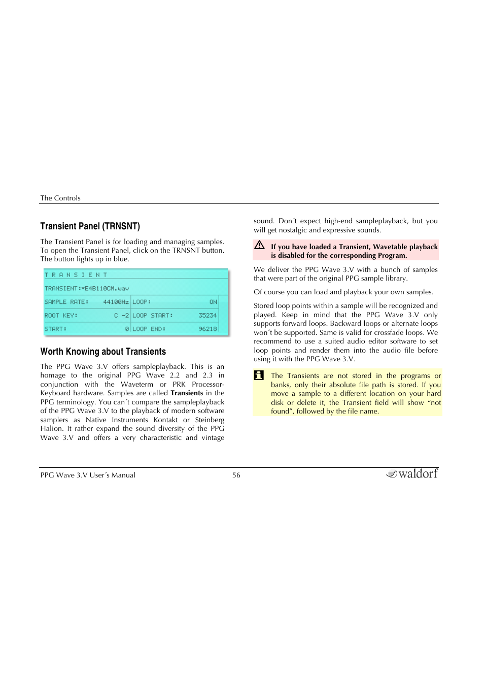 Transient panel (trnsnt), Worth knowing about transients | Waldorf Wave 3.v User Manual | Page 56 / 82