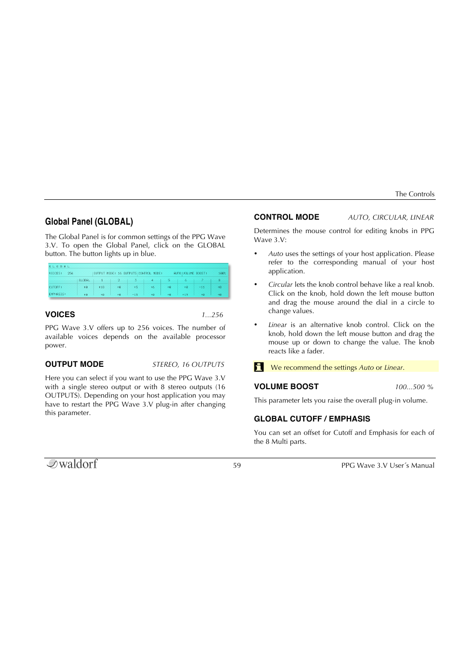 Global panel (global) | Waldorf Wave 3.v User Manual | Page 59 / 82