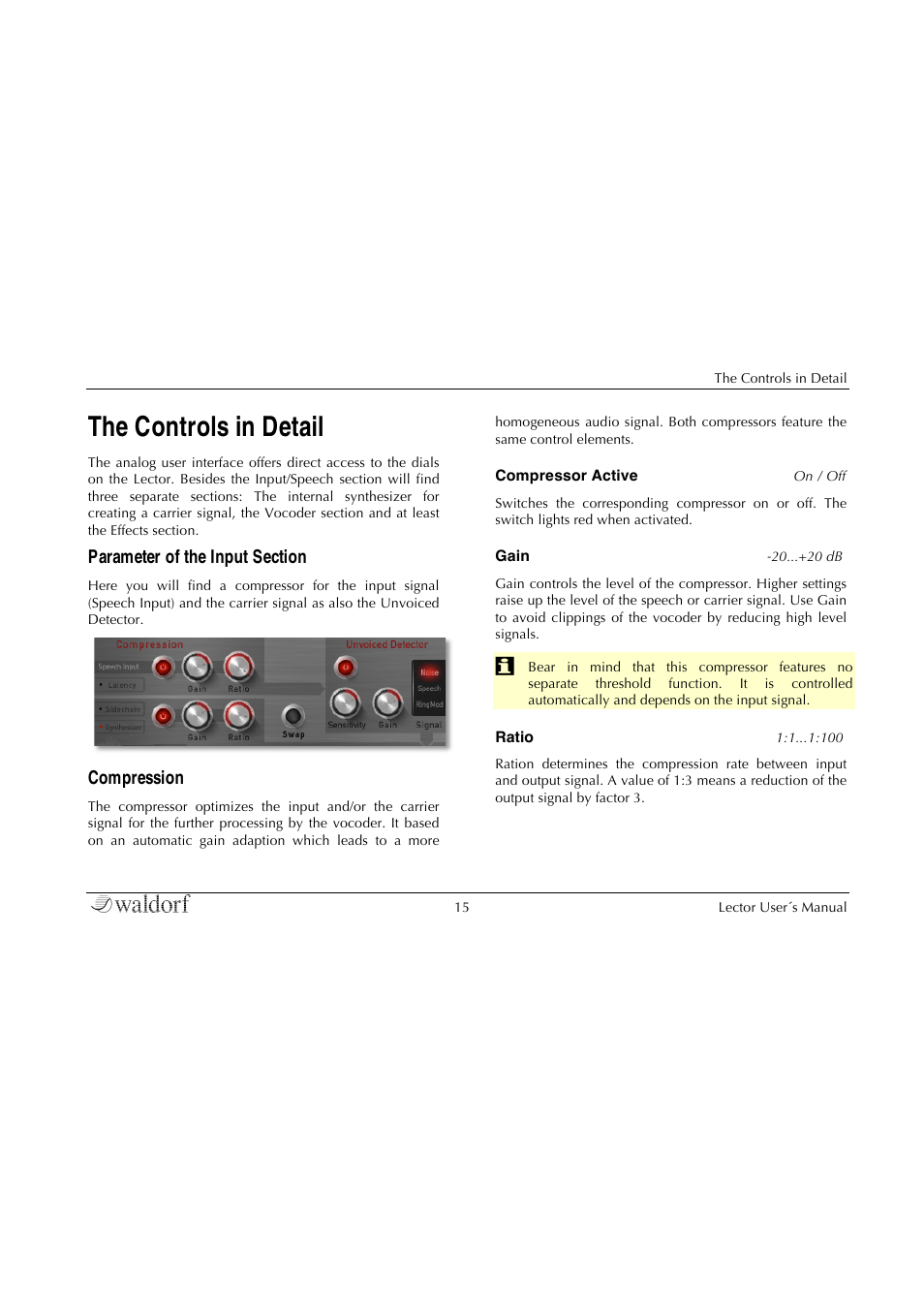 The controls in detail, Compression | Waldorf Lector User Manual | Page 15 / 48