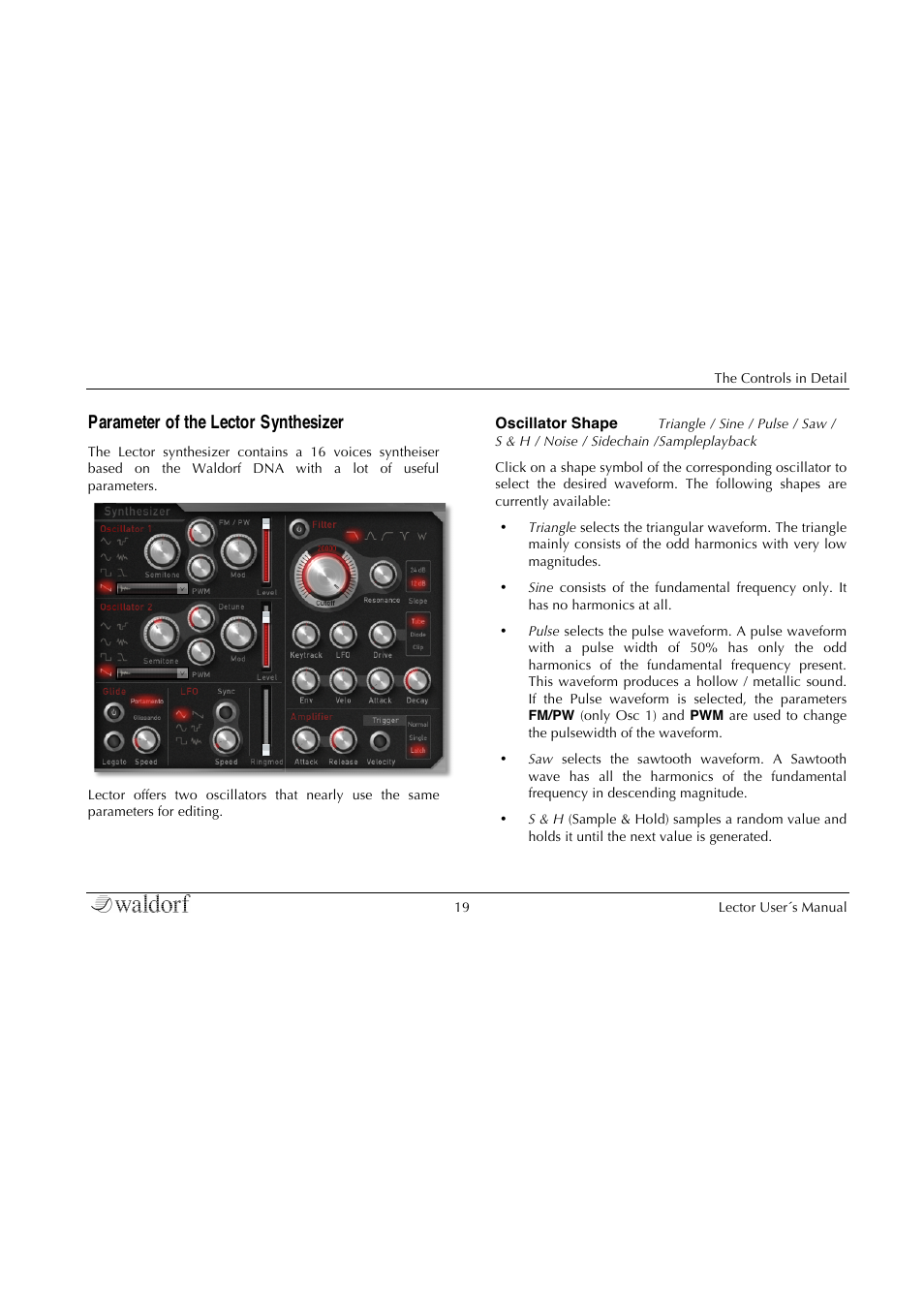 Parameter of the lector synthesizer | Waldorf Lector User Manual | Page 19 / 48