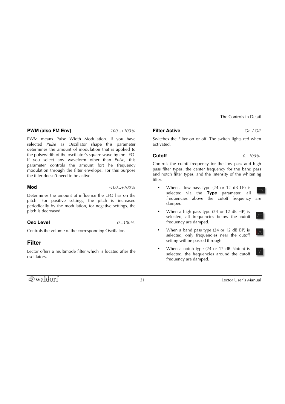 Filter | Waldorf Lector User Manual | Page 21 / 48