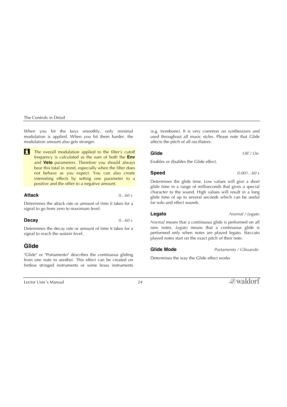 Glide | Waldorf Lector User Manual | Page 24 / 48
