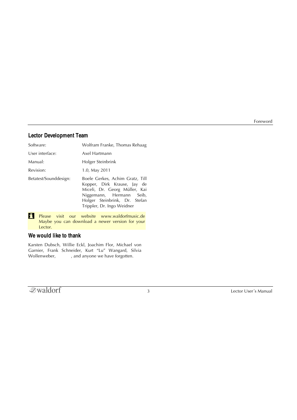 Lector development team | Waldorf Lector User Manual | Page 3 / 48