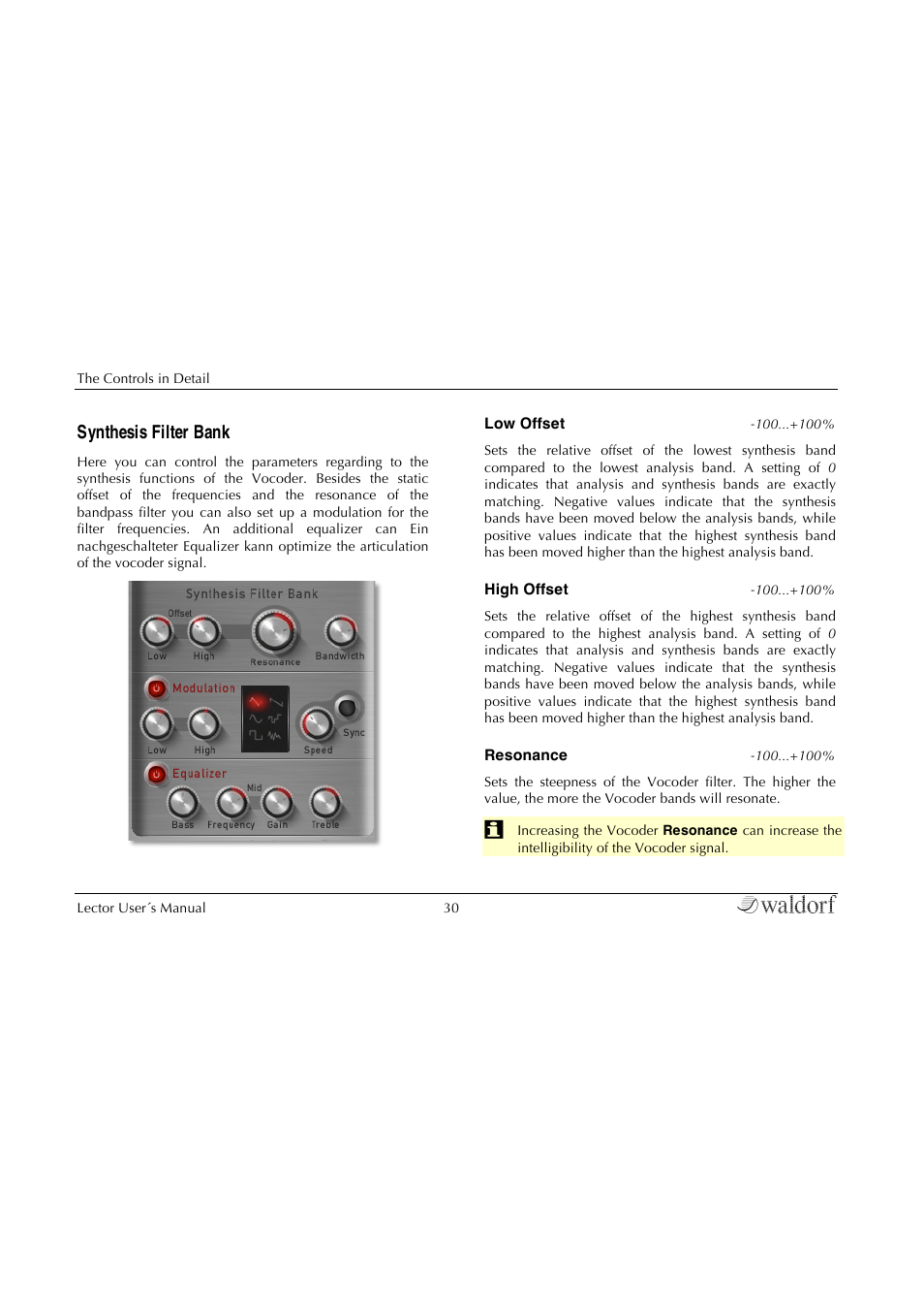 Synthesis filter bank | Waldorf Lector User Manual | Page 30 / 48