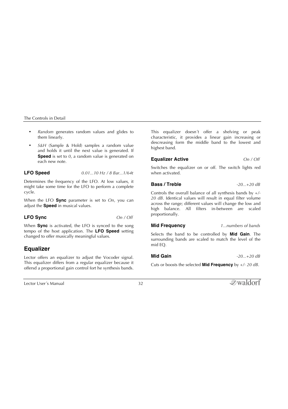 Equalizer | Waldorf Lector User Manual | Page 32 / 48