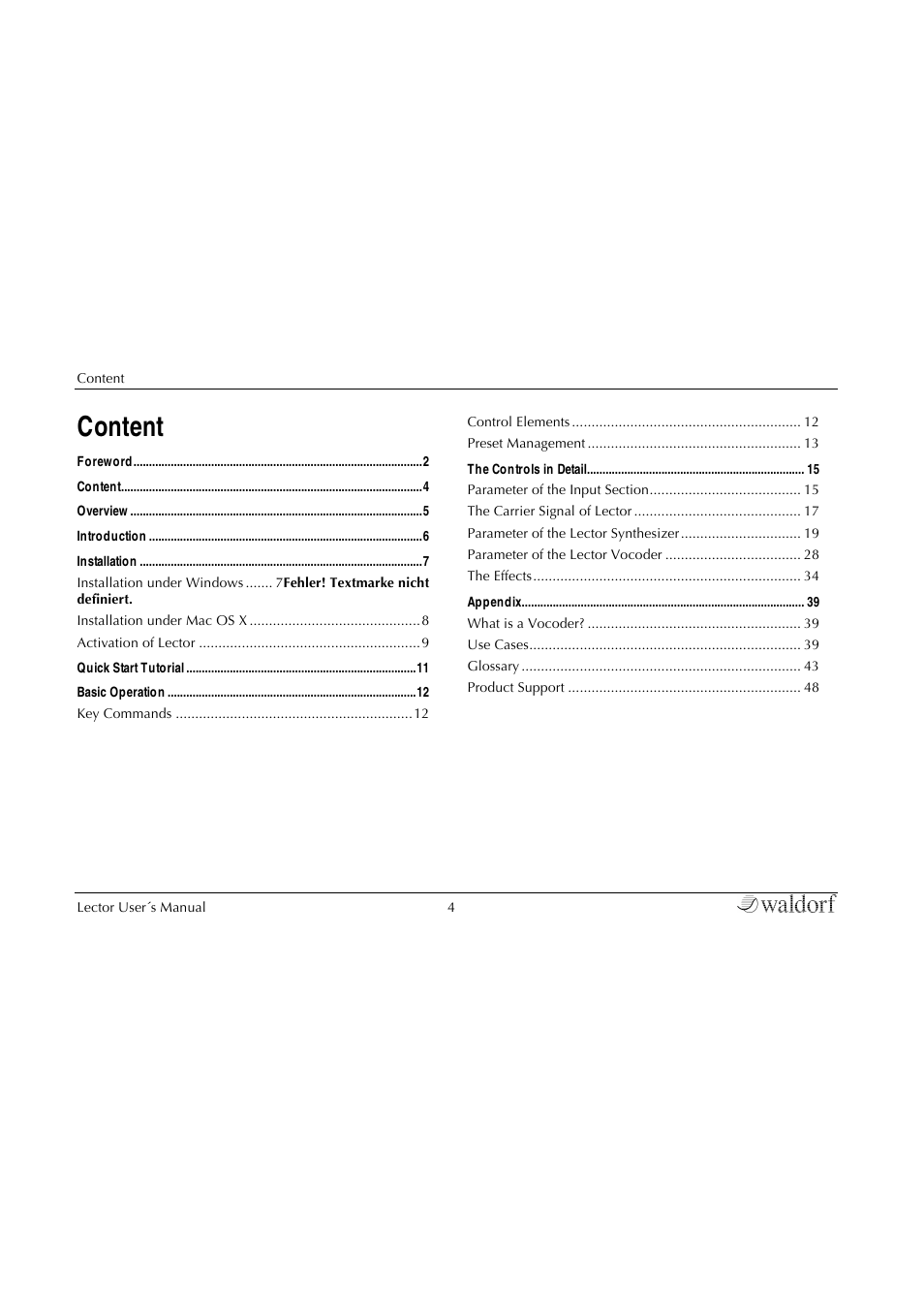 Content | Waldorf Lector User Manual | Page 4 / 48