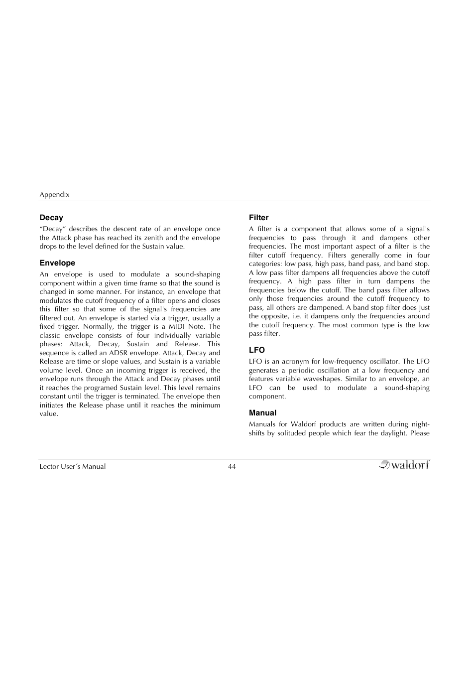 Waldorf Lector User Manual | Page 44 / 48