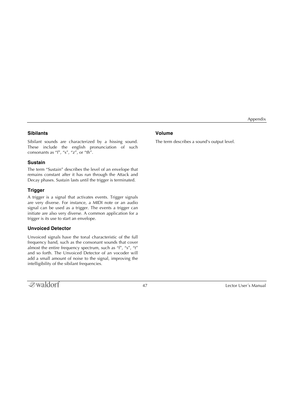 Waldorf Lector User Manual | Page 47 / 48