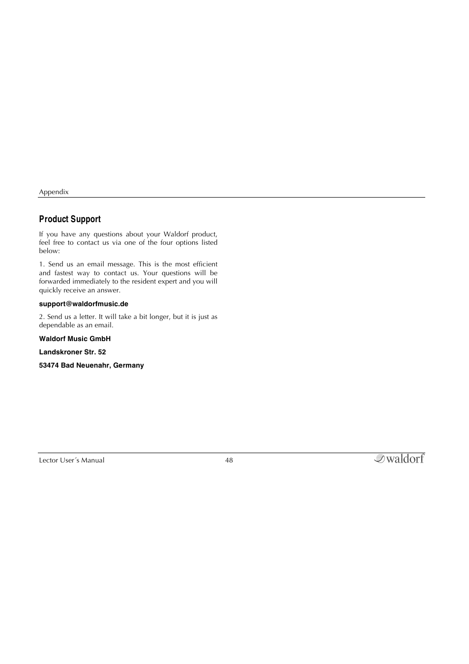 Product support | Waldorf Lector User Manual | Page 48 / 48