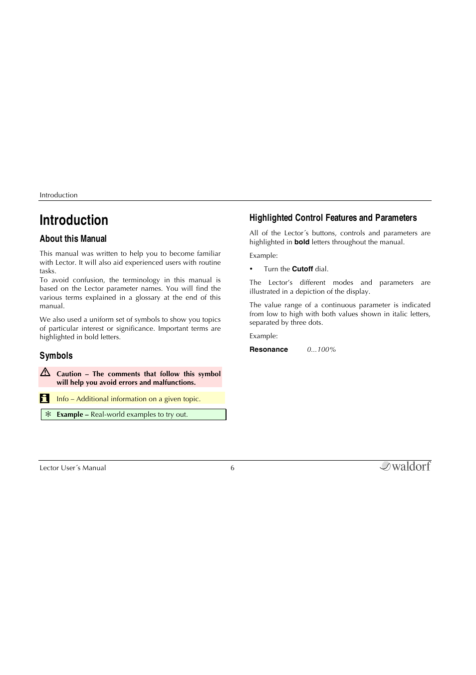 Introduction | Waldorf Lector User Manual | Page 6 / 48