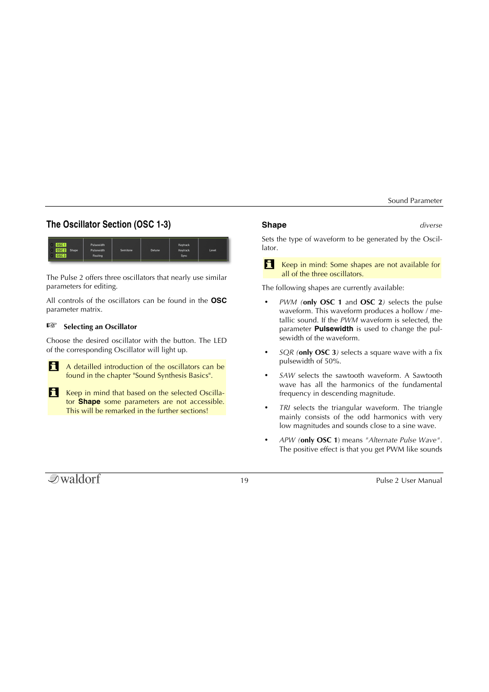 The oscillator section | Waldorf Pulse 2 User Manual | Page 19 / 73