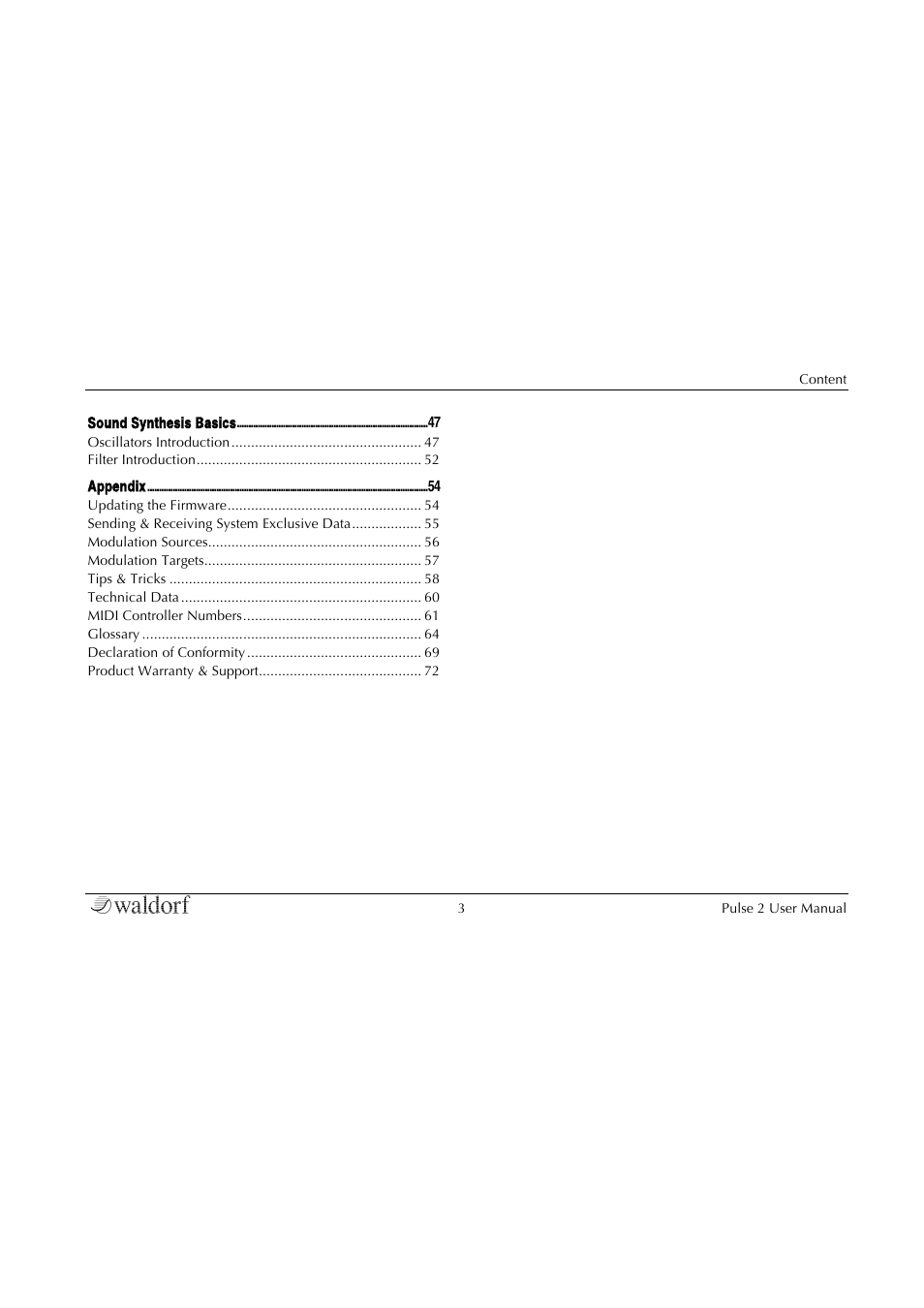 Waldorf Pulse 2 User Manual | Page 3 / 73