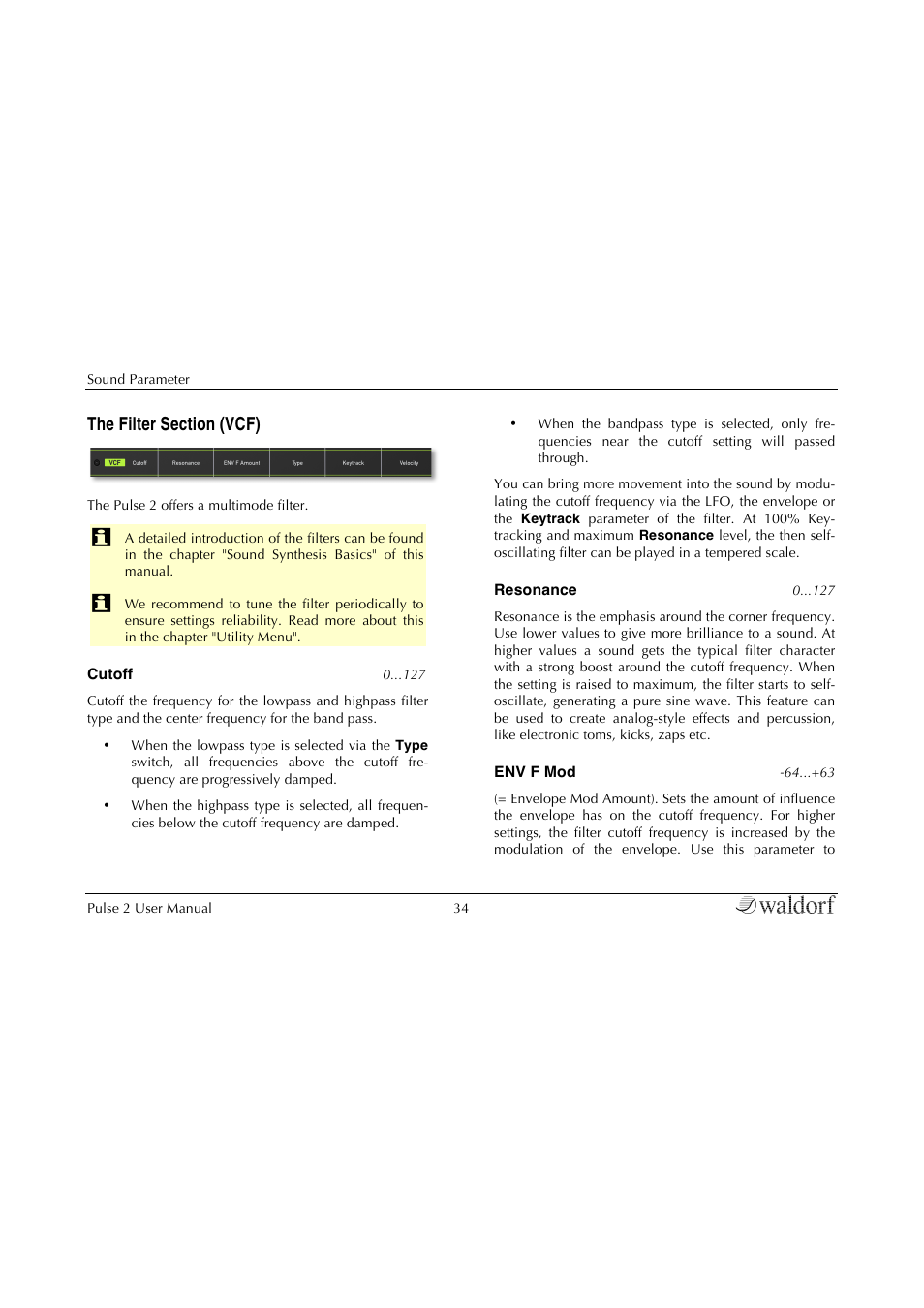 The filter section | Waldorf Pulse 2 User Manual | Page 34 / 73