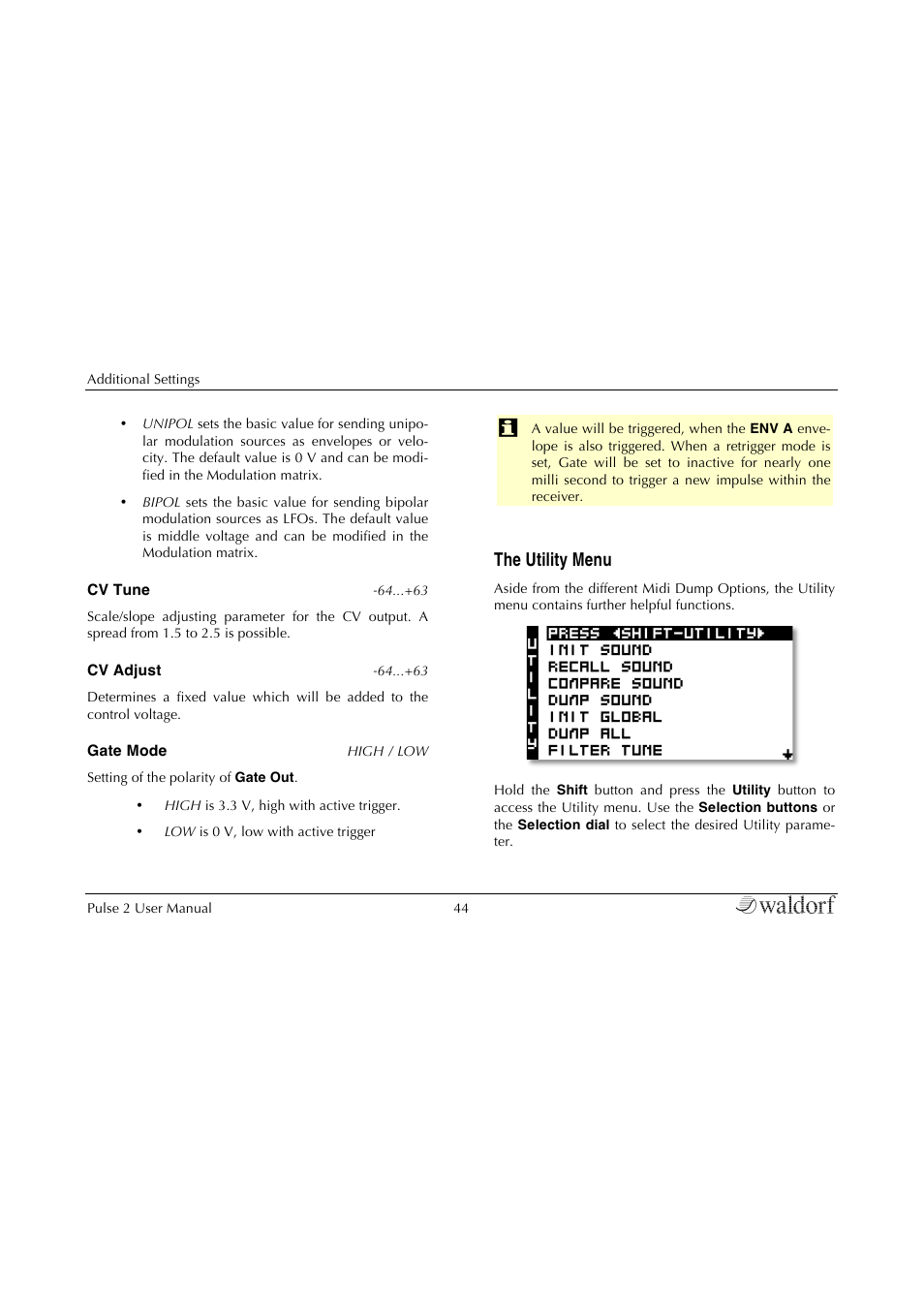 The utility menu | Waldorf Pulse 2 User Manual | Page 44 / 73