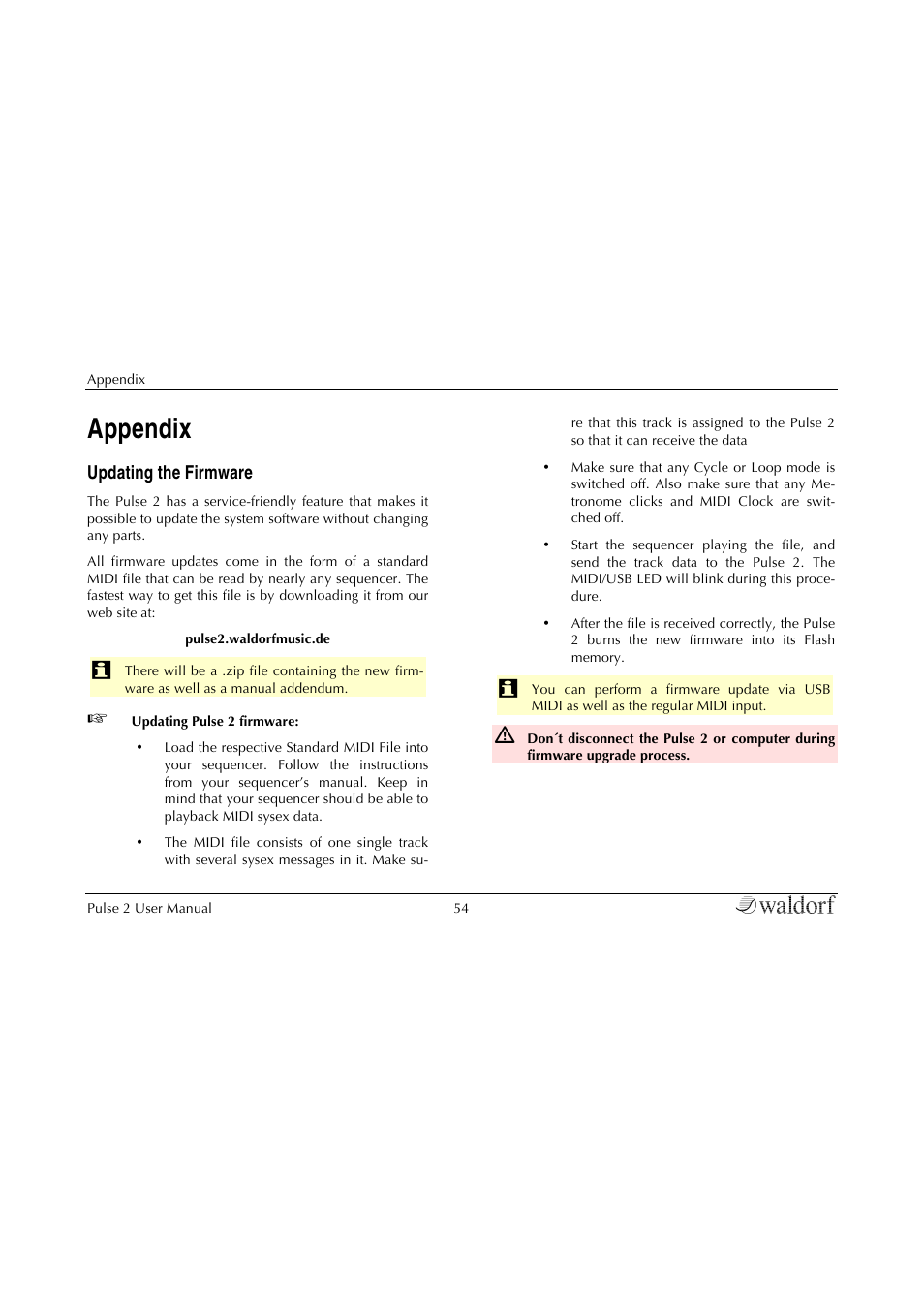 Appendix, Updating the firmware | Waldorf Pulse 2 User Manual | Page 54 / 73