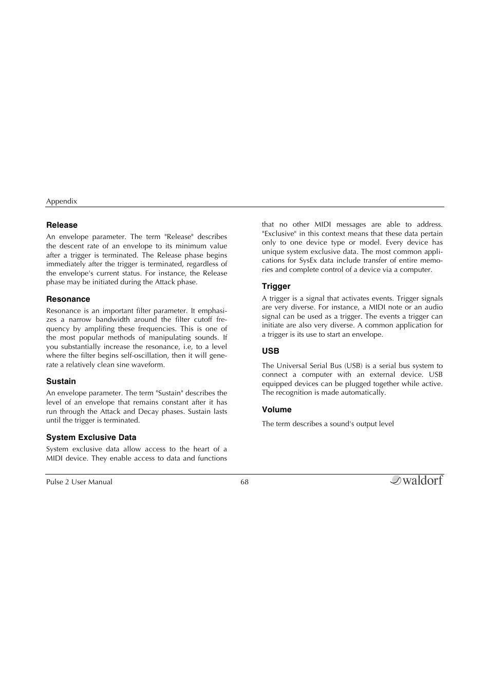 Waldorf Pulse 2 User Manual | Page 68 / 73