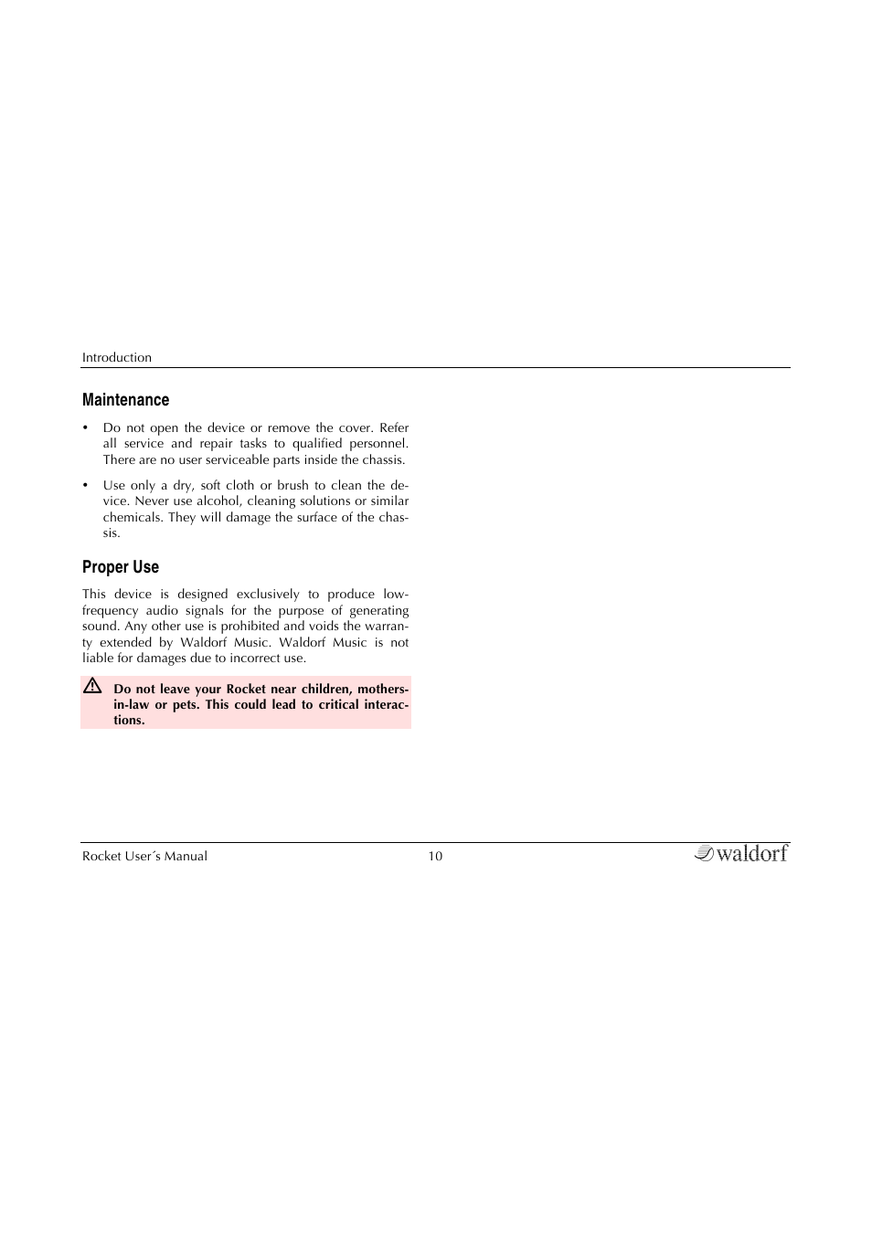 Maintenance, Proper use | Waldorf Rocket User Manual | Page 10 / 45