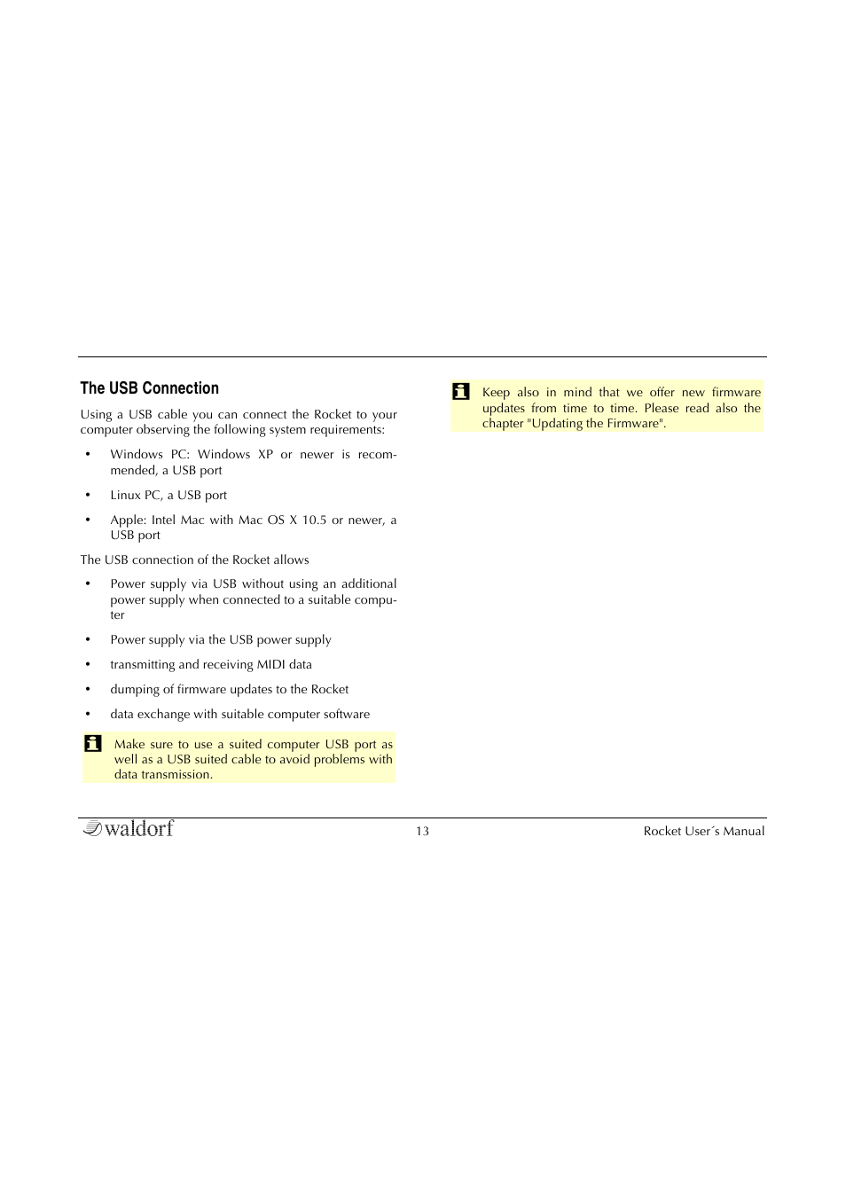 The usb connection | Waldorf Rocket User Manual | Page 13 / 45
