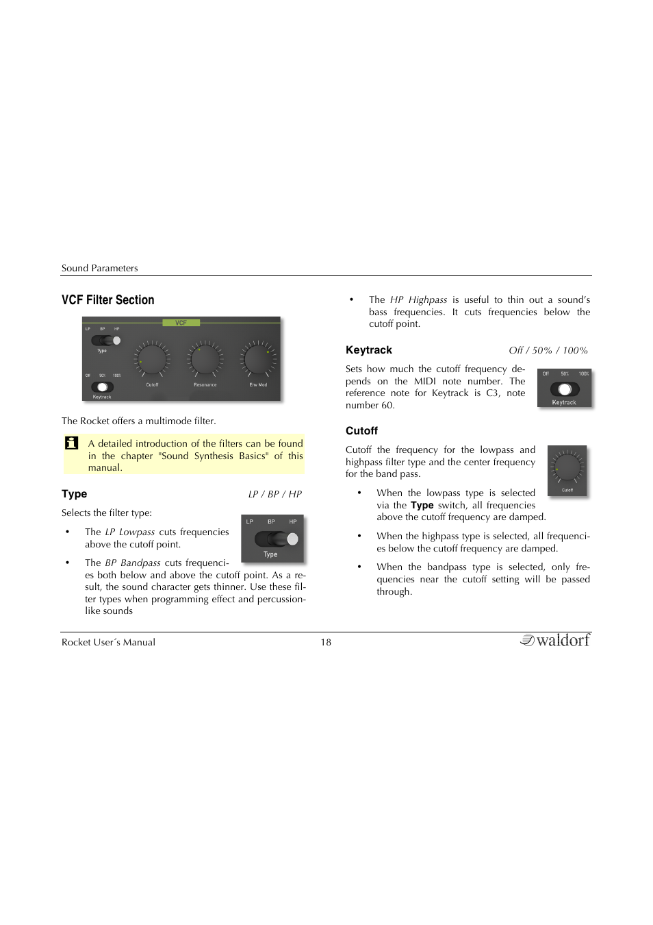Vcf filter section | Waldorf Rocket User Manual | Page 18 / 45