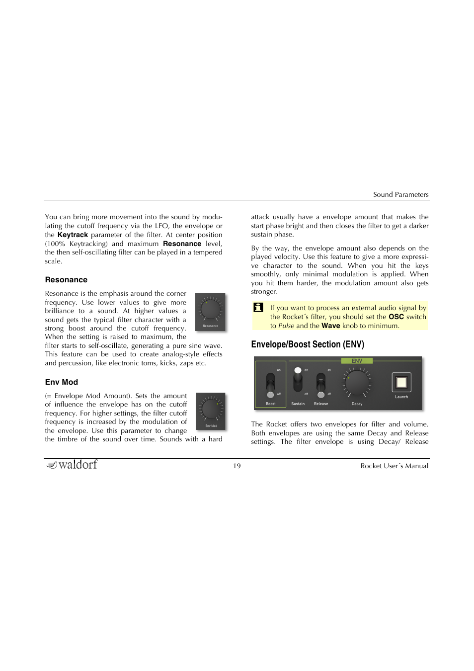 Envelope/boost section (env) | Waldorf Rocket User Manual | Page 19 / 45