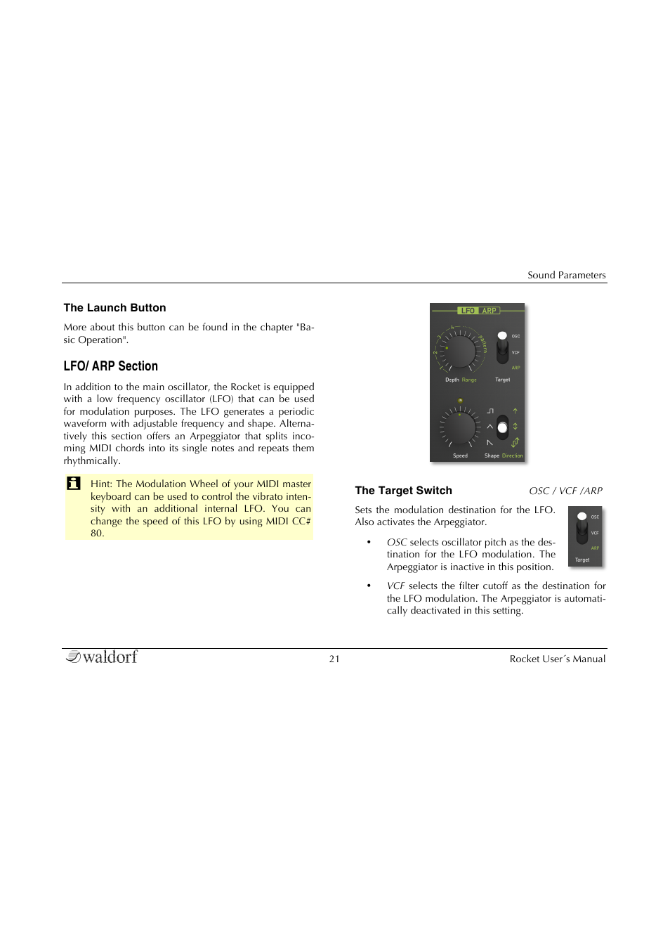 Lfo/ arp section | Waldorf Rocket User Manual | Page 21 / 45
