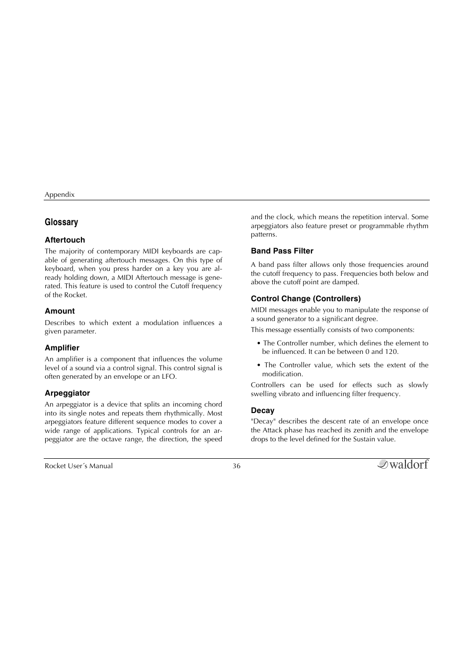 Glossary | Waldorf Rocket User Manual | Page 36 / 45