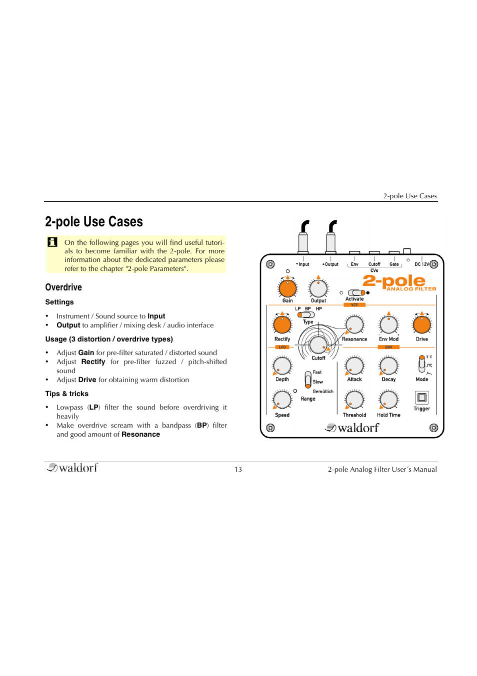 Pole use cases, Overdrive | Waldorf 2-Pole User Manual | Page 13 / 36