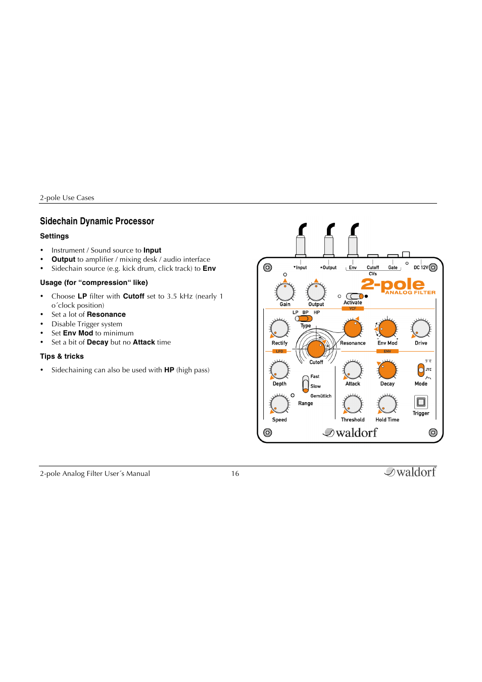 Sidechain dynamic processor | Waldorf 2-Pole User Manual | Page 16 / 36