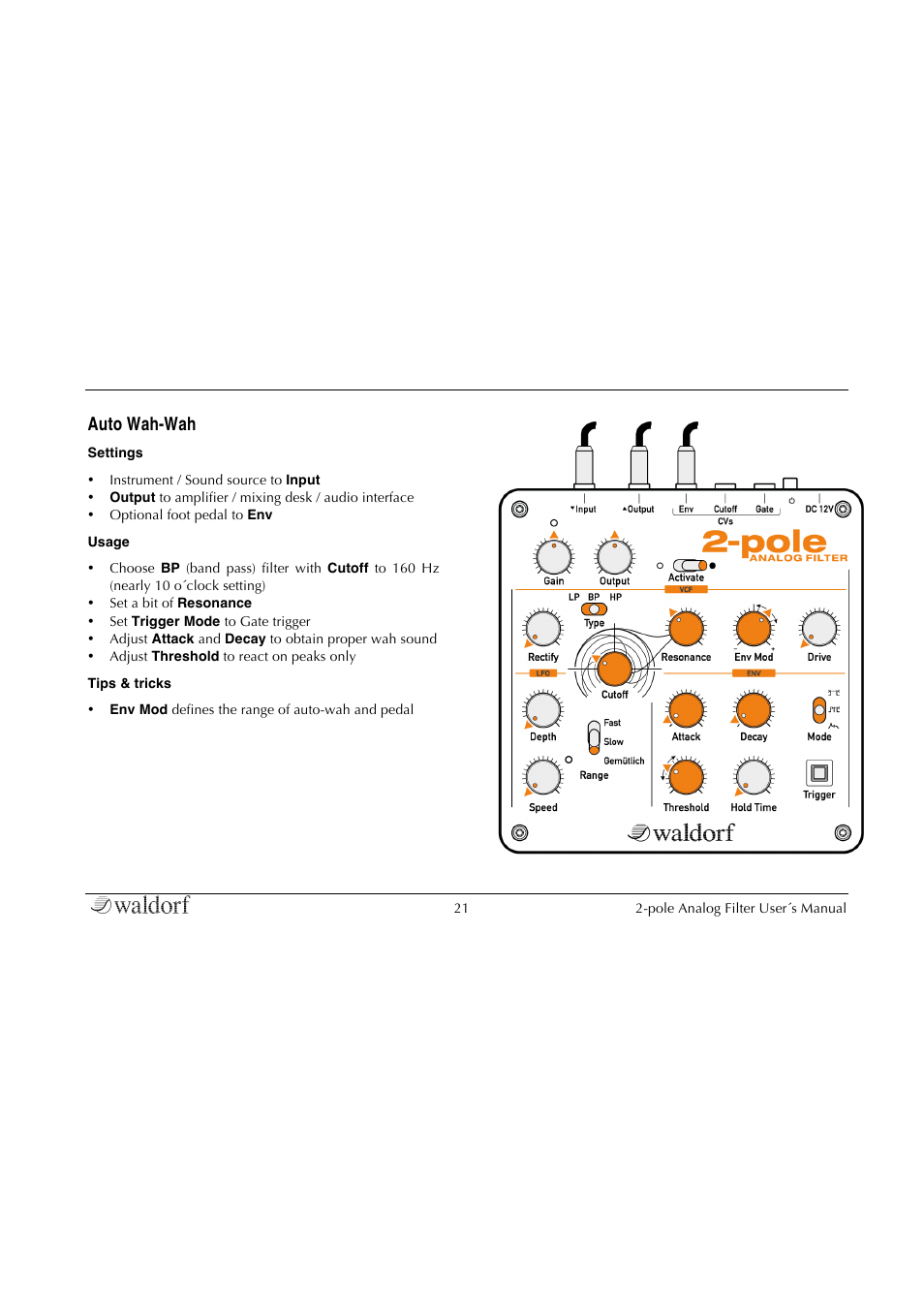 Auto wah-wah | Waldorf 2-Pole User Manual | Page 21 / 36