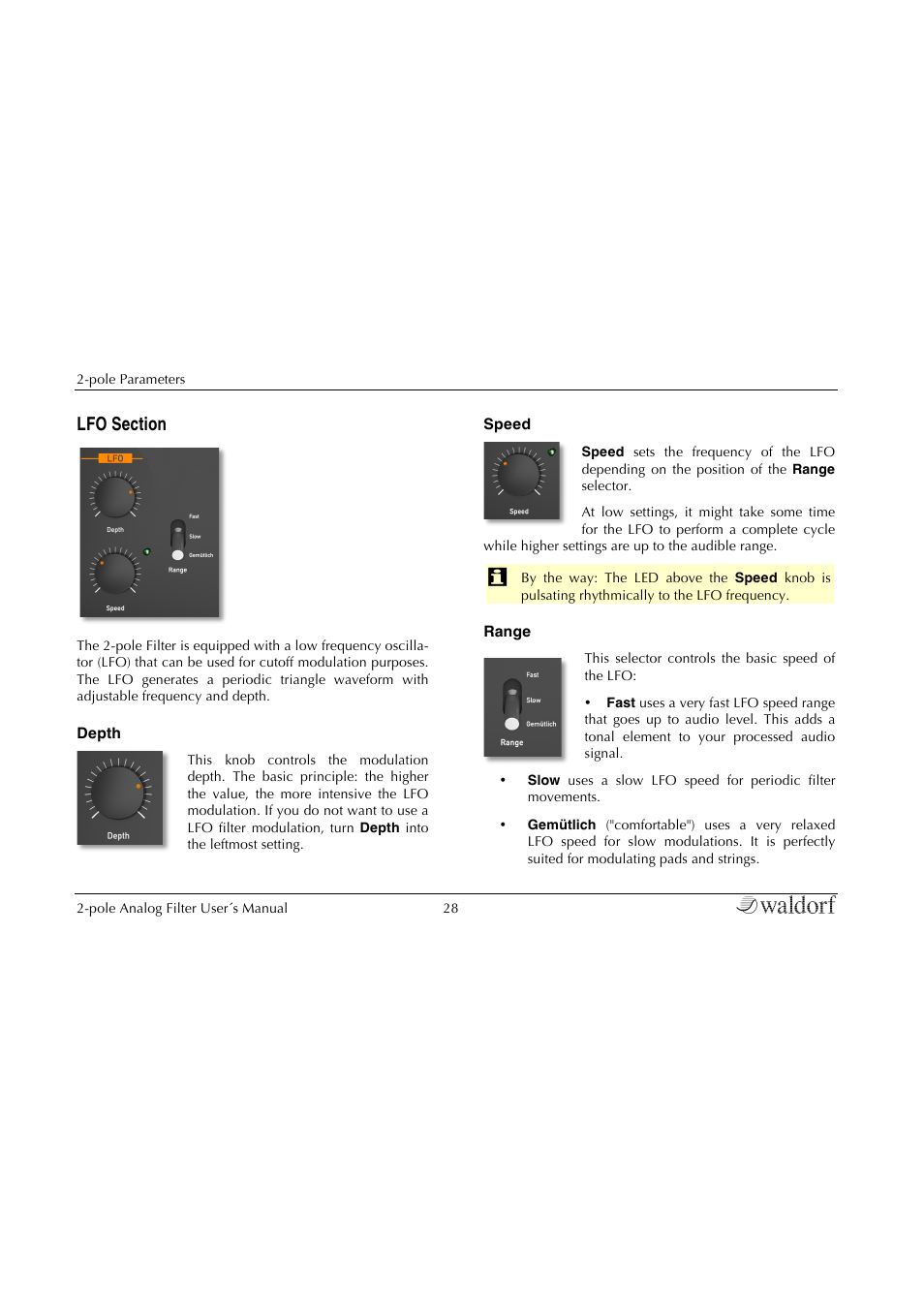 Lfo section | Waldorf 2-Pole User Manual | Page 28 / 36