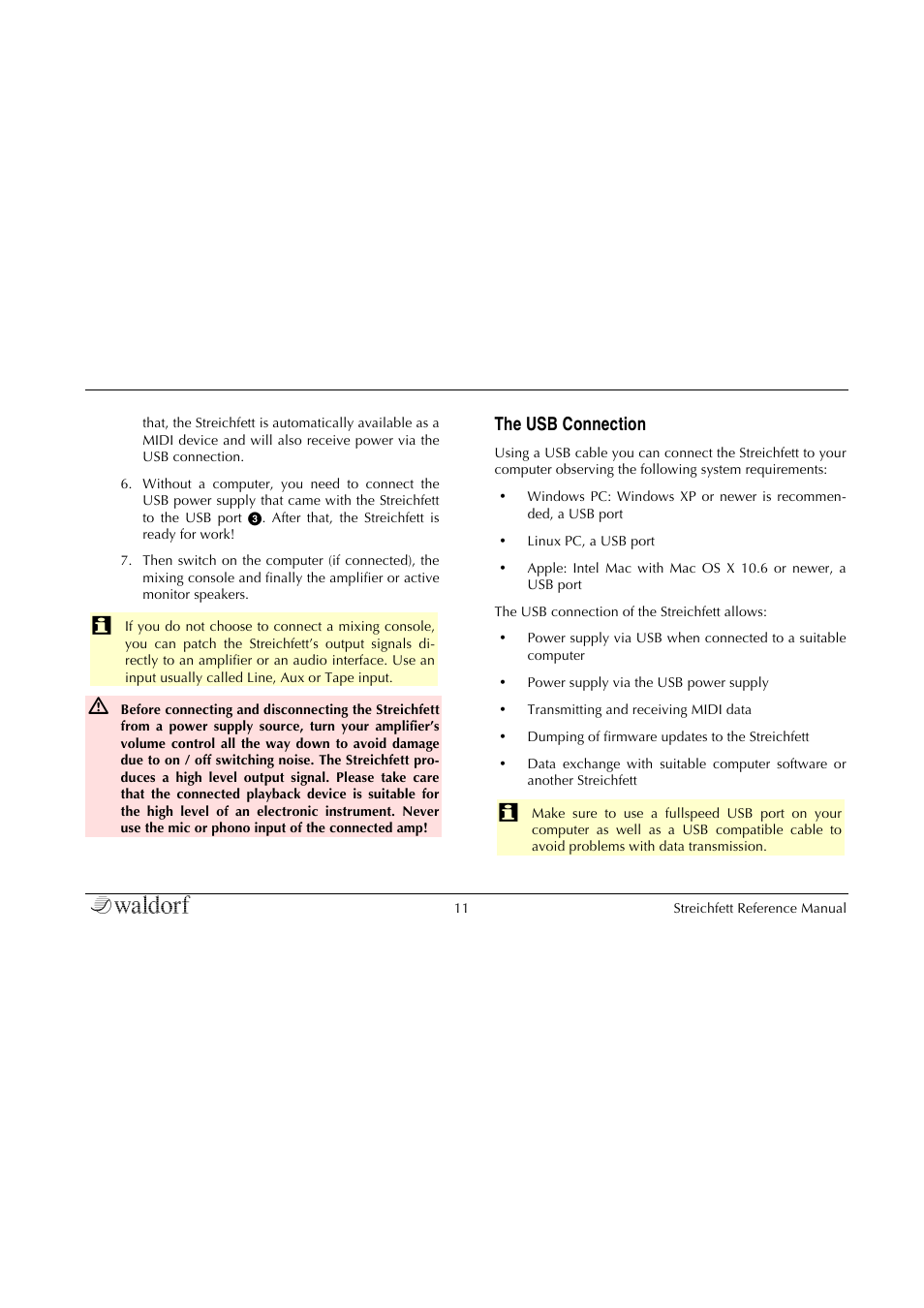 The usb connection | Waldorf Streichfett User Manual | Page 11 / 31