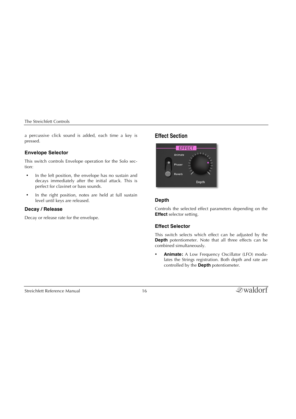 Effect section | Waldorf Streichfett User Manual | Page 16 / 31