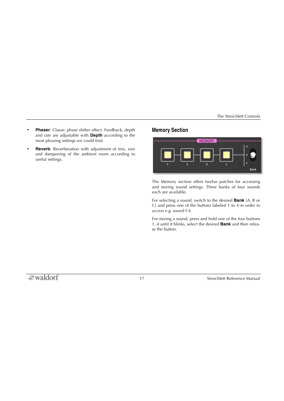 Memory section | Waldorf Streichfett User Manual | Page 17 / 31