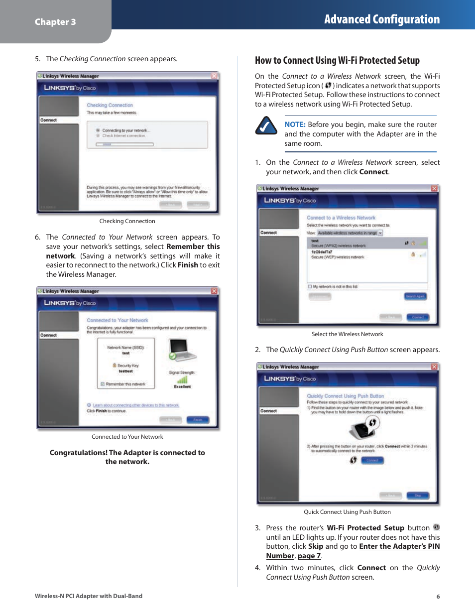 How to connect using wi-fi protected, Advanced configuration, How to connect using wi-fi protected setup | Cisco LINKSYS WMP600N User Manual | Page 9 / 37