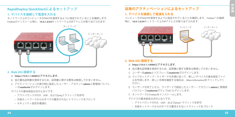 Rapiddeploy quickstart によるセットアップ, 従来のアクティベーションによるセットアップ | WatchGuard T10-W User Manual | Page 18 / 37